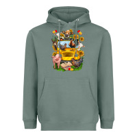 Sage farm animals with school bus Heavyweight Hoodie - NancyCooperArtShop