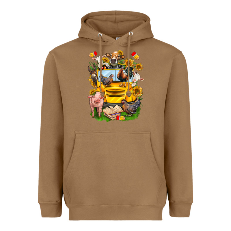 Farm Animals With School Bus Heavyweight Hoodie by NancyCooperArtShop | Teevron