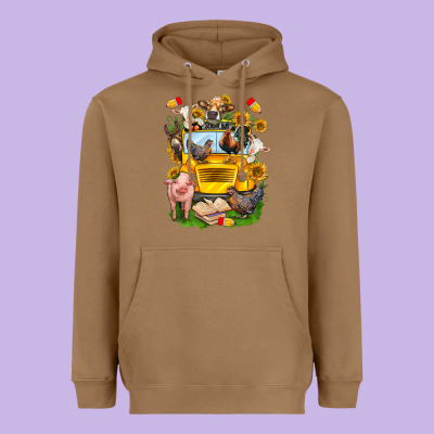Farm Animals With School Bus Heavyweight Hoodie Designed By Nancycooperartshop