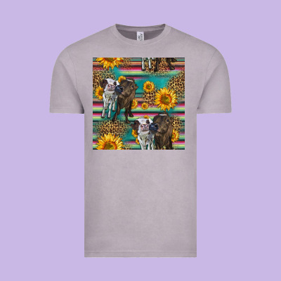 Two Cute Heifers Seamless Pattern Vintage Tee Designed By Hra Design Shop