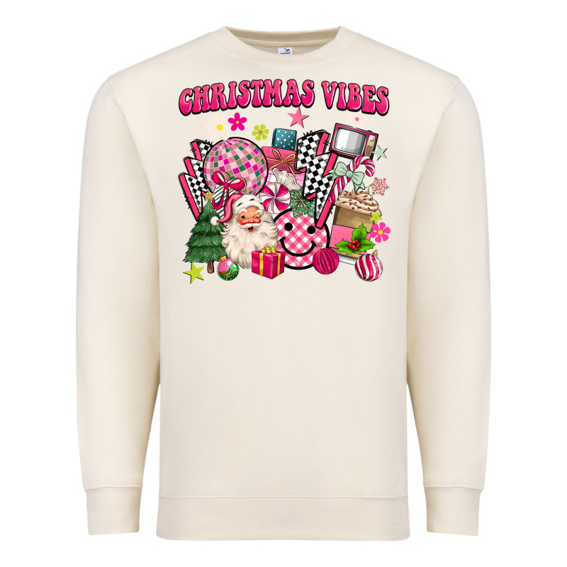 Retro Pink Christmas Vibes Premium Sweatshirt by MaliasSmallBusiness | Teevron