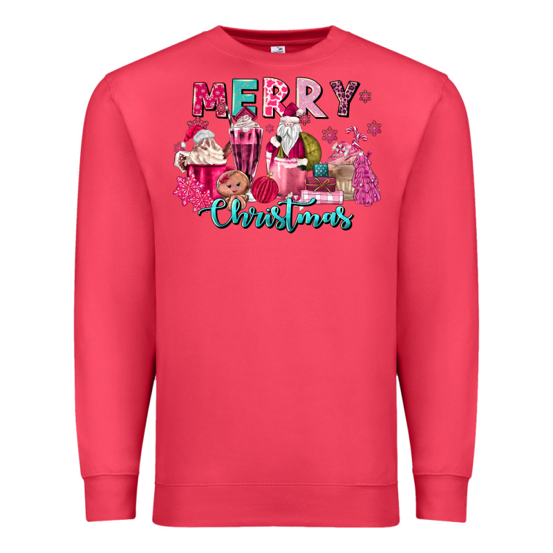 Pink Christmas Coffee Cups Premium Sweatshirt by MaliasSmallBusiness | Teevron