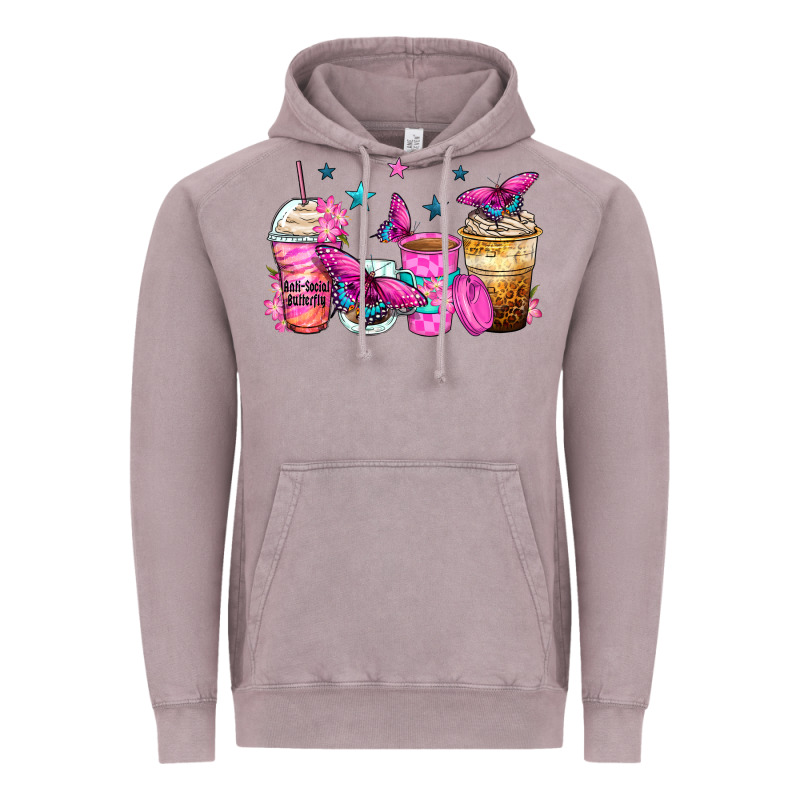 Antisocial Butterfly Coffee Cups Vintage Hoodie by Zillion Design Studio | Teevron