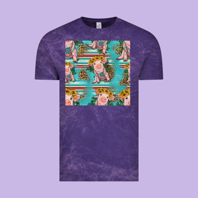 Turquoise Baby Pig Seamless Pattern Vintage Tee Designed By Hra Design Shop