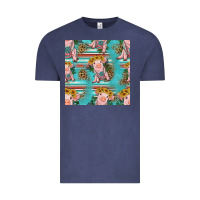 Vintage Denim turquoise baby pig seamless pattern Vintage Tee - HRA Design Shop