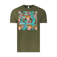 Vintage Olive turquoise baby pig seamless pattern Vintage Tee - HRA Design Shop
