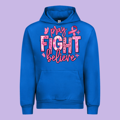 Pray Fight Believe Breast Cancer Urban Hoodie Designed By Texasbilliewilder
