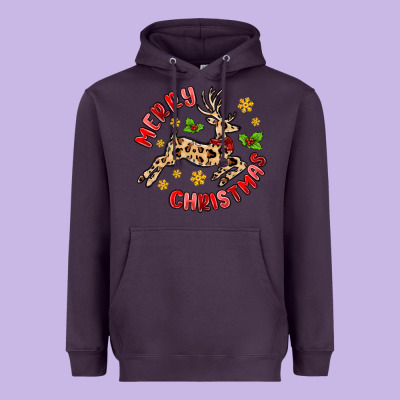 Merry Christmas Deer Heavyweight Hoodie Designed By Maliassmallbusiness