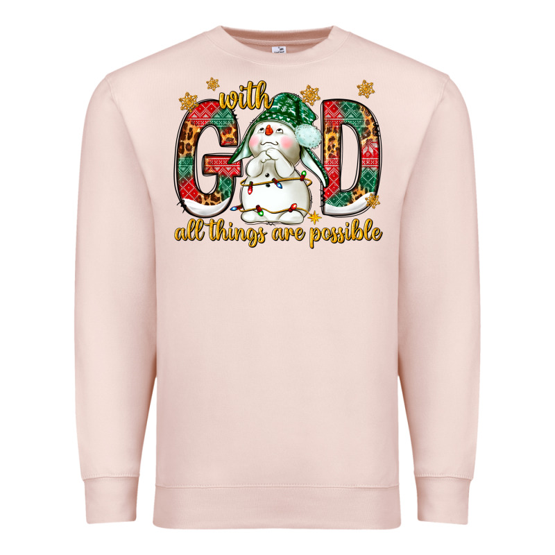 With God All Things Are Possible With Snowman Premium Sweatshirt by NancyCooperArtShop | Teevron