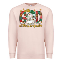 Pale Pink With God all things are possible with snowman Premium Sweatshirt - NancyCooperArtShop