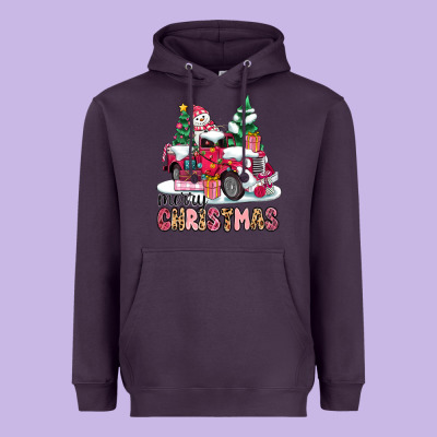 Pink Merry Christmas Heavyweight Hoodie Designed By Maliassmallbusiness