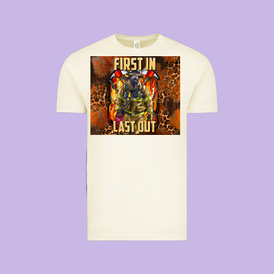 First In Last Out Firefighter Vintage Tee Designed By Adodesignshop