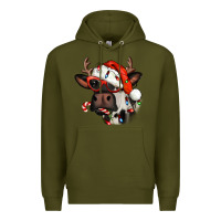Army Green Christmas cow with antlers Premium Hoodie - Jasminsmagicworld