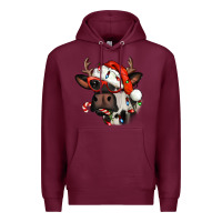 Burgundy Christmas cow with antlers Premium Hoodie - Jasminsmagicworld