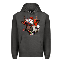Charcoal Heather Christmas cow with antlers Premium Hoodie - Jasminsmagicworld