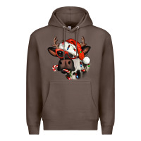 Coffee Christmas cow with antlers Premium Hoodie - Jasminsmagicworld