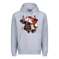 Heather Grey Christmas cow with antlers Premium Hoodie - Jasminsmagicworld