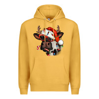 Mustard Christmas cow with antlers Premium Hoodie - Jasminsmagicworld