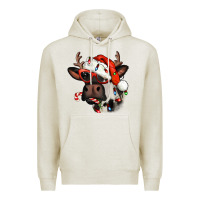 Oatmeal Heather Christmas cow with antlers Premium Hoodie - Jasminsmagicworld