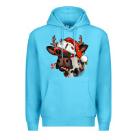Ocean Blue Christmas cow with antlers Premium Hoodie - Jasminsmagicworld