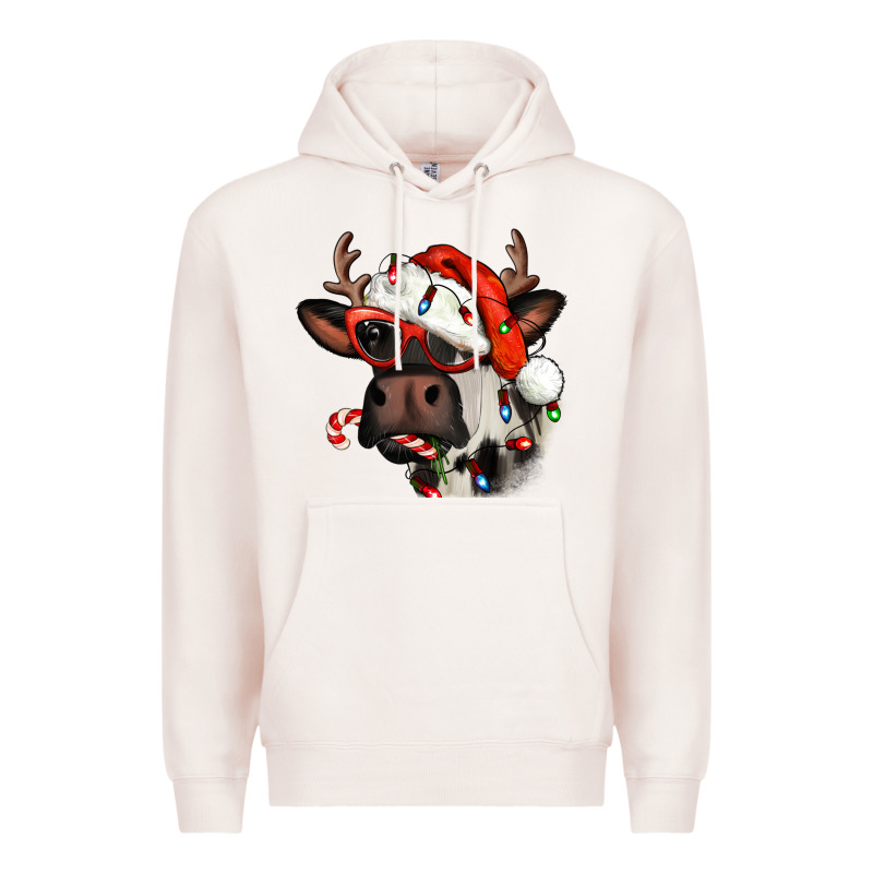 Christmas Cow With Antlers Premium Hoodie by Jasminsmagicworld | Teevron