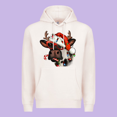 Christmas Cow With Antlers Premium Hoodie Designed By Jasminsmagicworld