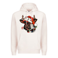 Pale Pink Christmas cow with antlers Premium Hoodie - Jasminsmagicworld