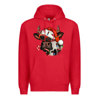 Red Christmas cow with antlers Premium Hoodie - Jasminsmagicworld