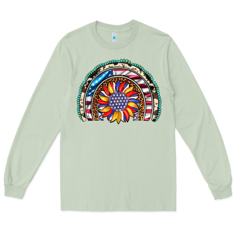 Sunflower American Flag Leopard Gemstone Cowhide Rainbow Long Sleeve Tee by Artiststas | Teevron
