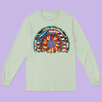 Sunflower American Flag Leopard Gemstone Cowhide Rainbow Long Sleeve Tee Designed By Artiststas