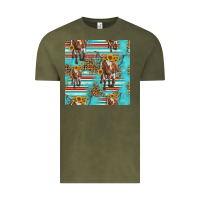 Vintage Olive longhorn bull seamless pattern Vintage Tee - HRA Design Shop