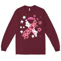 Burgundy teeth and flower cancer ribbon Long Sleeve Tee - AdoDesignShop