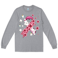Heather Grey teeth and flower cancer ribbon Long Sleeve Tee - AdoDesignShop