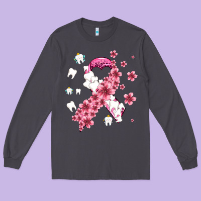 Teeth And Flower Cancer Ribbon Long Sleeve Tee Designed By Adodesignshop