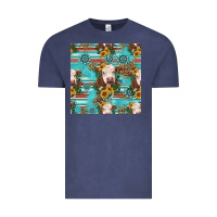 Vintage Denim charolais cow seamless pattern Vintage Tee - HRA Design Shop