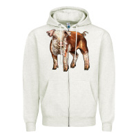 Oatmeal Heather Baby Hereford Pig Zipper Hoodie - LillyAllenDesigns
