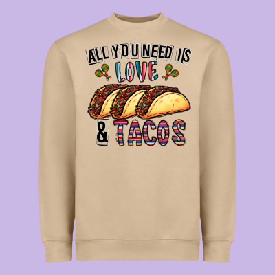 All You Need Is Love And Tacos Heavyweight Sweatshirt Designed By Cowhidedigitalart
