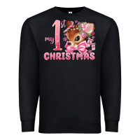 Black my first christmas pink reindeer Premium Sweatshirt - MaliasSmallBusiness
