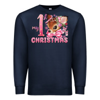 Navy my first christmas pink reindeer Premium Sweatshirt - MaliasSmallBusiness