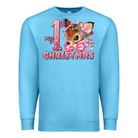 Ocean Blue my first christmas pink reindeer Premium Sweatshirt - MaliasSmallBusiness