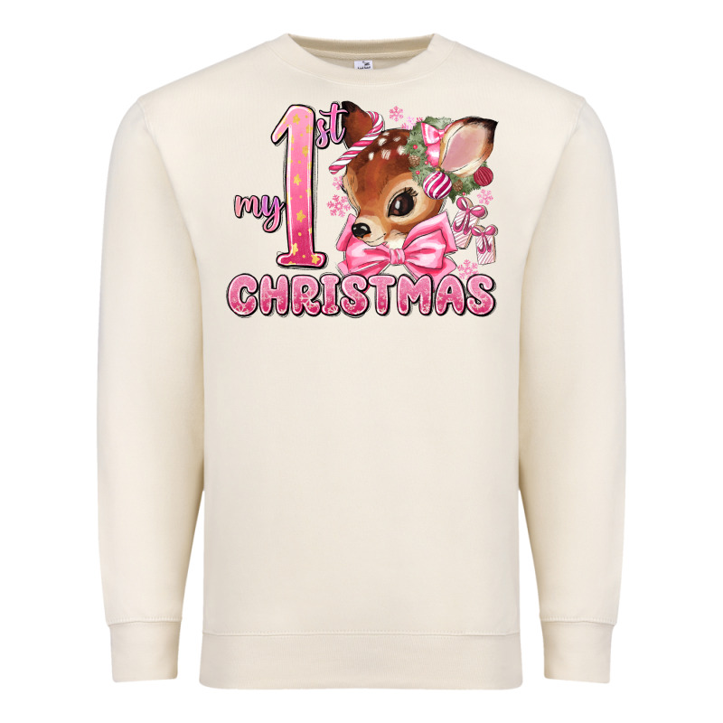 My First Christmas Pink Reindeer Premium Sweatshirt by MaliasSmallBusiness | Teevron