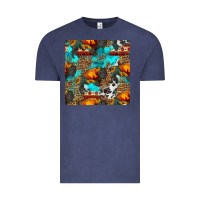 Vintage Denim western sunset bison and sunflowers seamless pattern Vintage Tee - HRA Design Shop