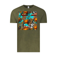 Vintage Olive western sunset bison and sunflowers seamless pattern Vintage Tee - HRA Design Shop