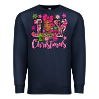 Navy pink christmas joy black woman Premium Sweatshirt - MaliasSmallBusiness