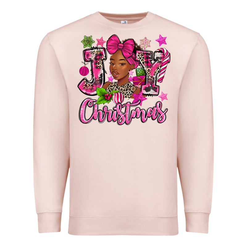 Pink Christmas Joy Black Woman Premium Sweatshirt by MaliasSmallBusiness | Teevron