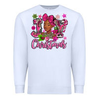 White pink christmas joy black woman Premium Sweatshirt - MaliasSmallBusiness