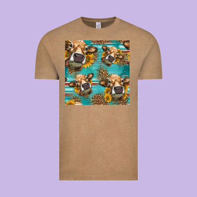 Western Sunflowers Cow Seamless Pattern Vintage Tee Designed By Hra Design Shop