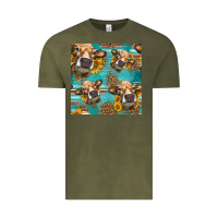 Vintage Olive western sunflowers cow seamless pattern Vintage Tee - HRA Design Shop