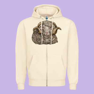 Merino Wool Sheep Head Zipper Hoodie Designed By Lillyallendesigns
