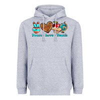 Heather Grey peace love teach Heavyweight Hoodie - NancyCooperArtShop